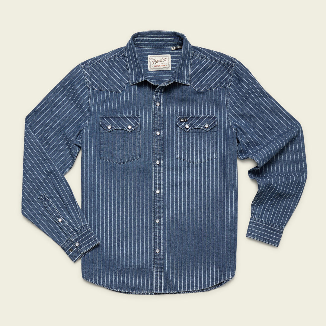 Howler Brothers Dust Up Denim Snapshirt 25/26 Merle Stripe